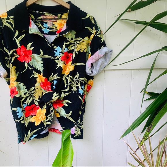 vintage vsco 90s Hawaiian crop polo tee - Picture 6 of 8